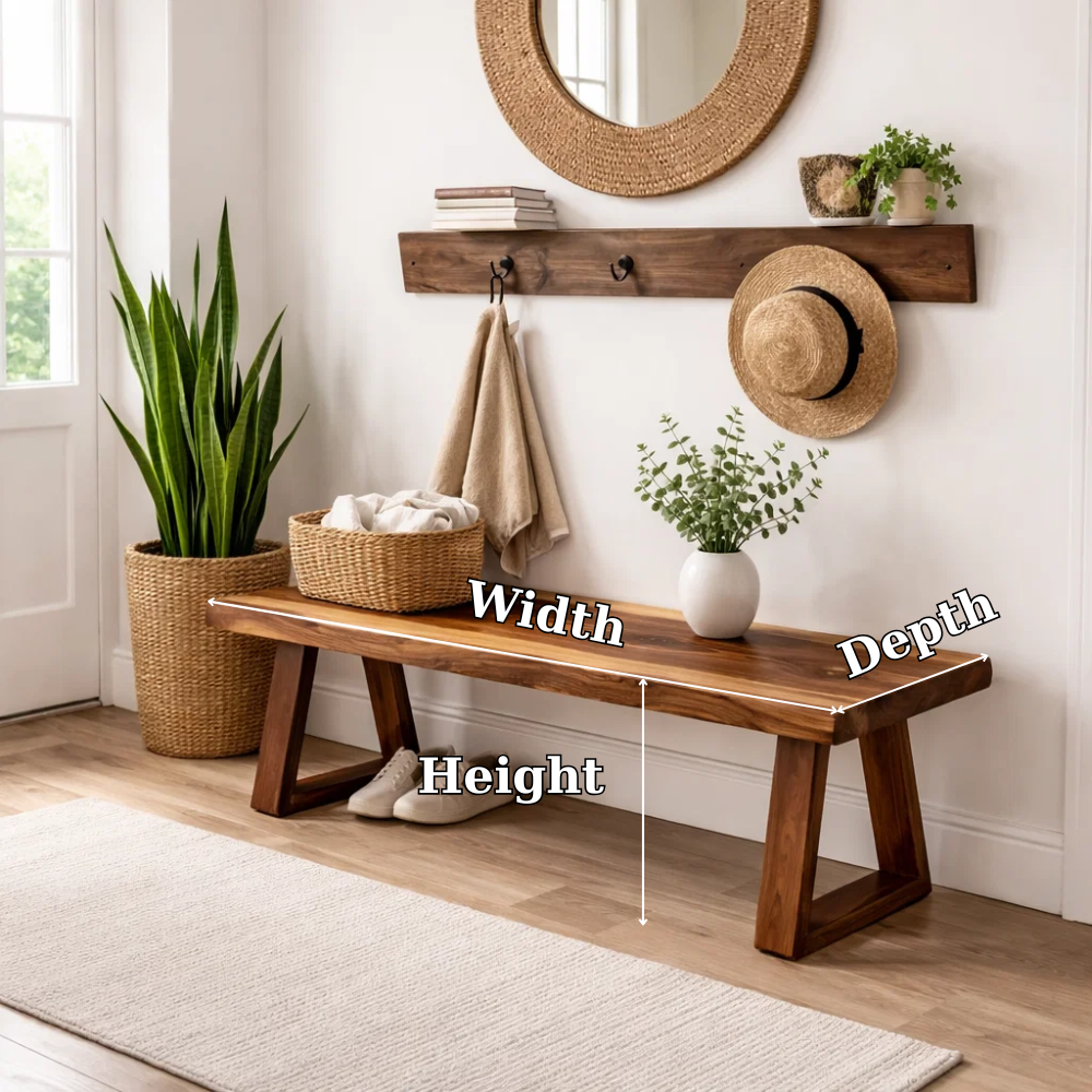 Solid Wood Entryway Bench with Storage | Rustic Modern Hallway Bench - view 7 of 7