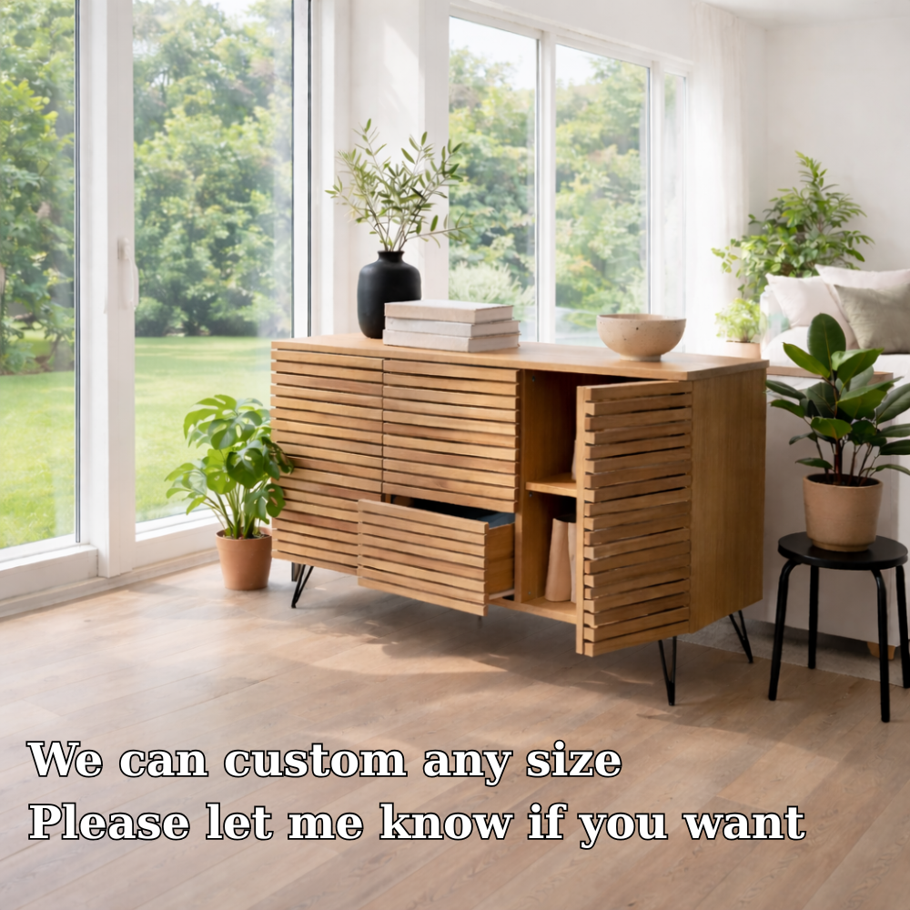 Solid Wood Slatted Sideboard Cabinet with Storage - view 6 of 7