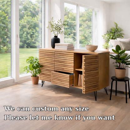 Solid Wood Slatted Sideboard Cabinet with Storage - view 6 of 7
