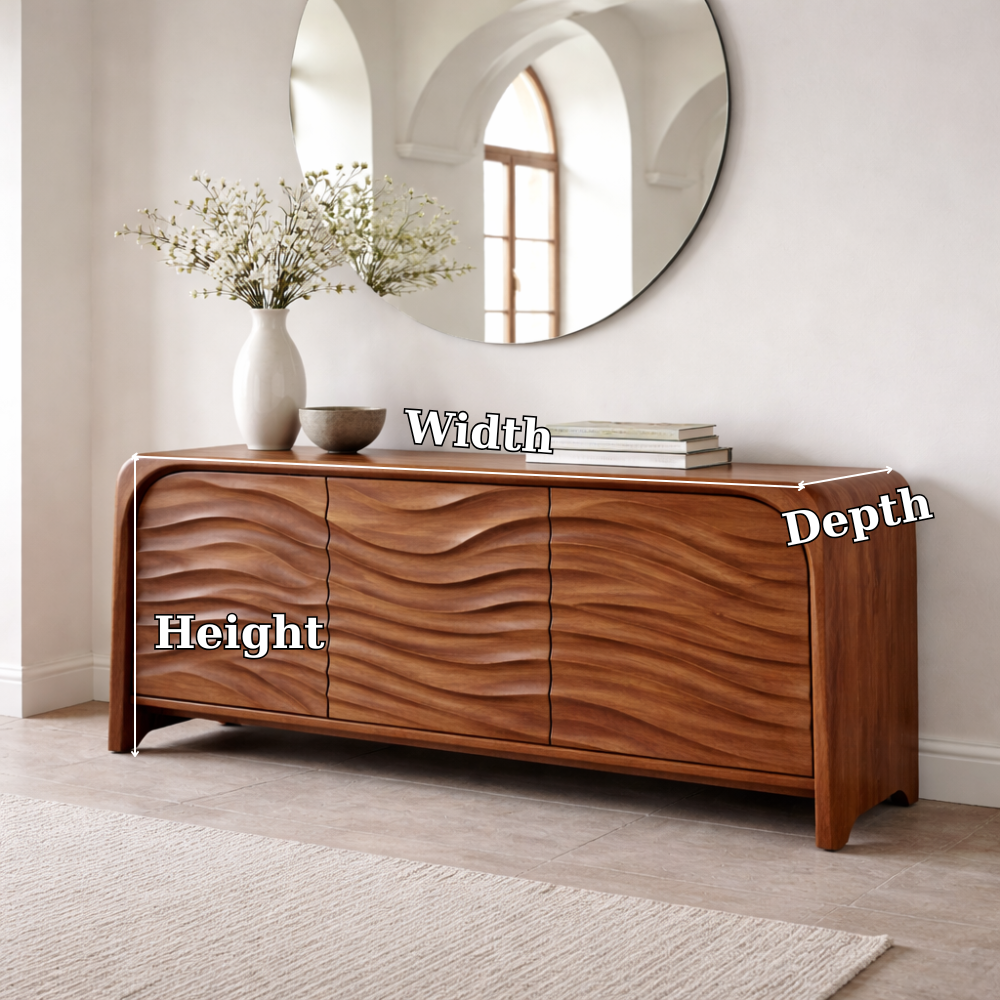 Solid Wood Console Table with Sculpted Wave Front – Modern Entryway Storage Cabinet - view 7 of 7