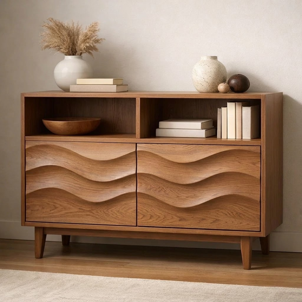 Modern Solid Wood Console Cabinet with Wavy Design - Stylish Storage for Living Room - view 3 of 7