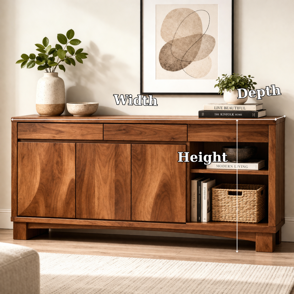 Solid Wood Console Cabinet with Drawers and Open Shelf – Modern Sideboard - view 7 of 7