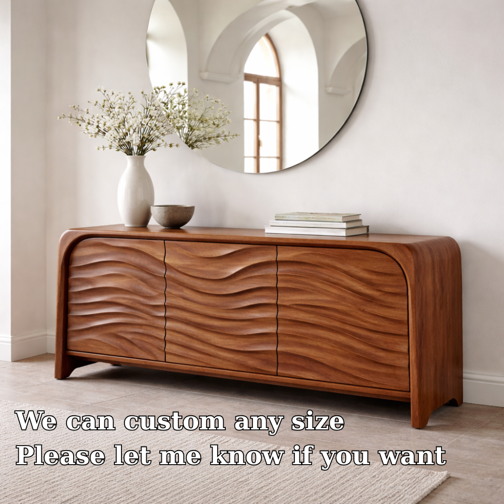 Solid Wood Console Table with Sculpted Wave Front – Modern Entryway Storage Cabinet - view 5 of 7