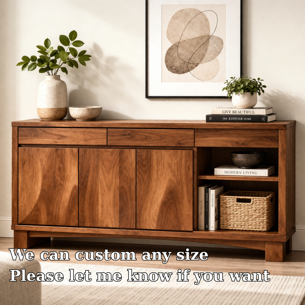 Solid Wood Console Cabinet with Drawers and Open Shelf – Modern Sideboard - view 6 of 7