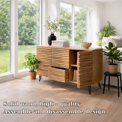 Solid Wood Slatted Sideboard Cabinet with Storage - view 5 of 7