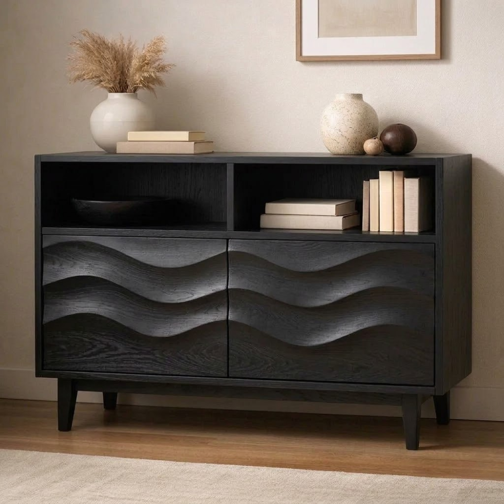 Modern Solid Wood Console Cabinet with Wavy Design - Stylish Storage for Living Room - view 4 of 7
