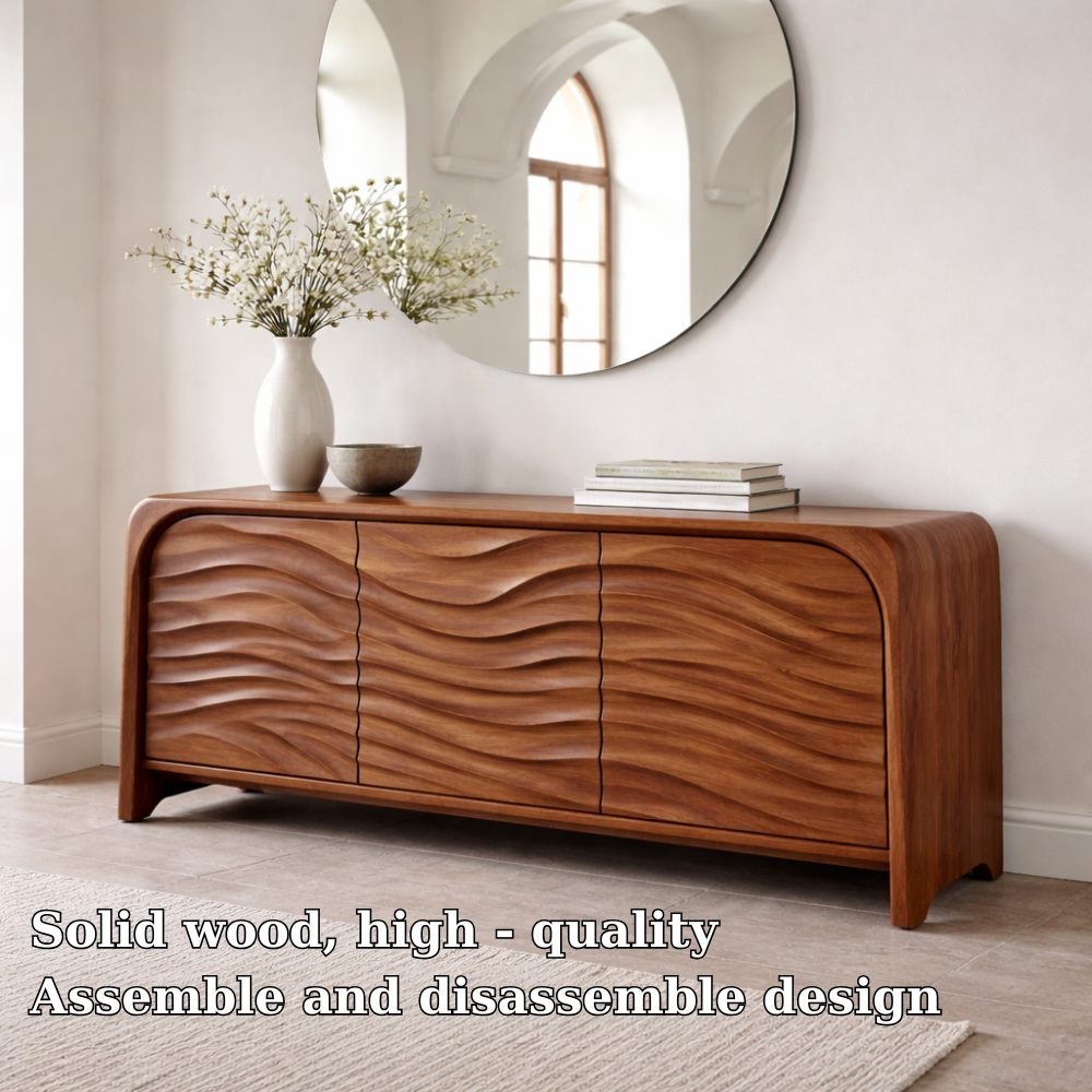 Solid Wood Console Table with Sculpted Wave Front – Modern Entryway Storage Cabinet - view 6 of 7