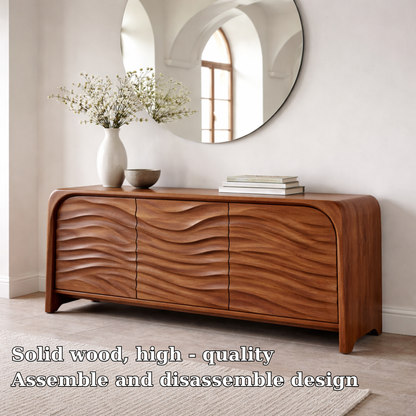 Solid Wood Console Table with Sculpted Wave Front – Modern Entryway Storage Cabinet - view 6 of 7