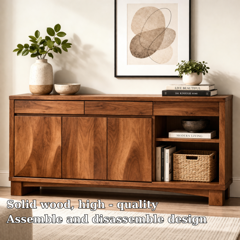 Solid Wood Console Cabinet with Drawers and Open Shelf – Modern Sideboard - view 5 of 7