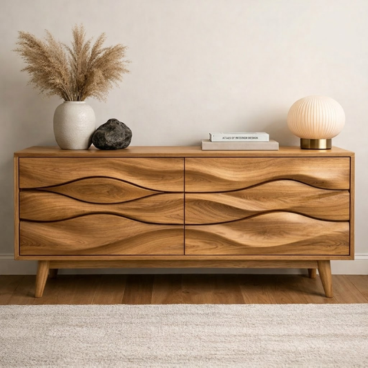 Solid Wood Wave Carved Console Cabinet – Modern Sculptural Sideboard - view 1 of 7