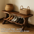 Rustic Solid Wood Shoe Storage Bench – Entryway Wooden Bench with Open Shelf - view 5 of 7
