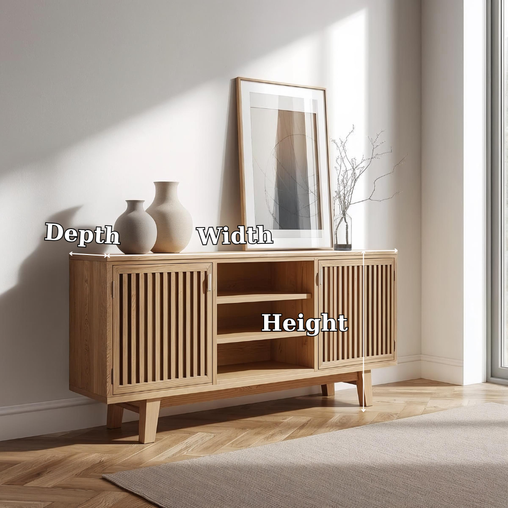 Modern Oak Console Cabinet with Vertical Slatted Doors – Stylish Storage for Living Room - view 7 of 7