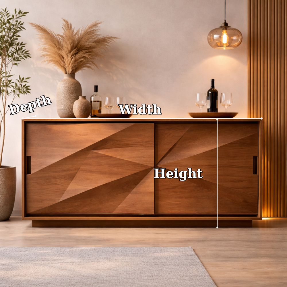 Solid Walnut Console Table with Geometric Carved Doors – Modern Wooden Sideboard - view 7 of 7