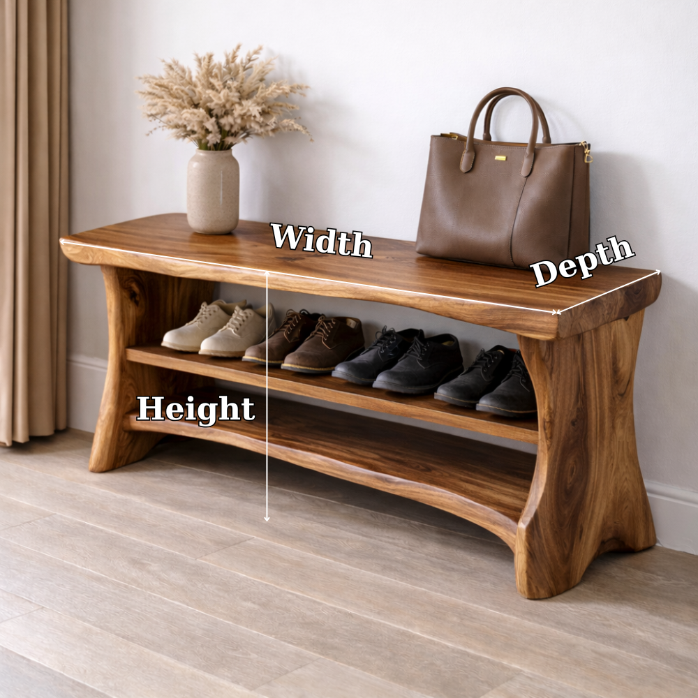 Solid Wood Entryway Bench with Shoe Storage Shelf – Natural Wood Shoe Rack Bench - view 7 of 7