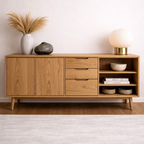 Mid-Century Solid Wood Console Cabinet with Drawers, Doors and Open Shelf - view 1 of 7
