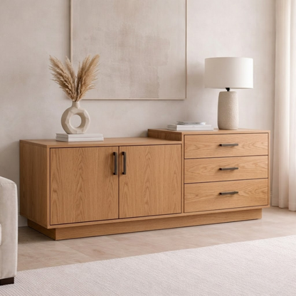 Solid Wood Sideboard Cabinet with 3 Drawers and Double Door Storage - view 1 of 7