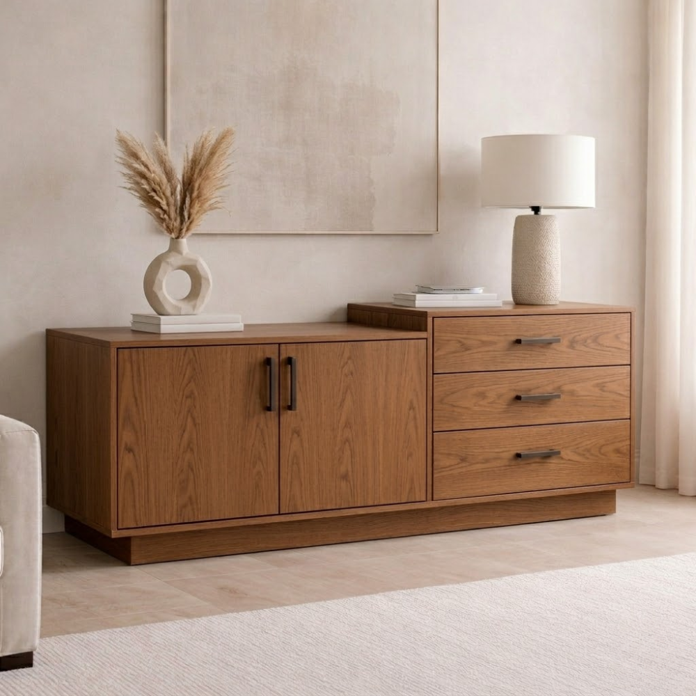 Solid Wood Sideboard Cabinet with 3 Drawers and Double Door Storage - view 3 of 7