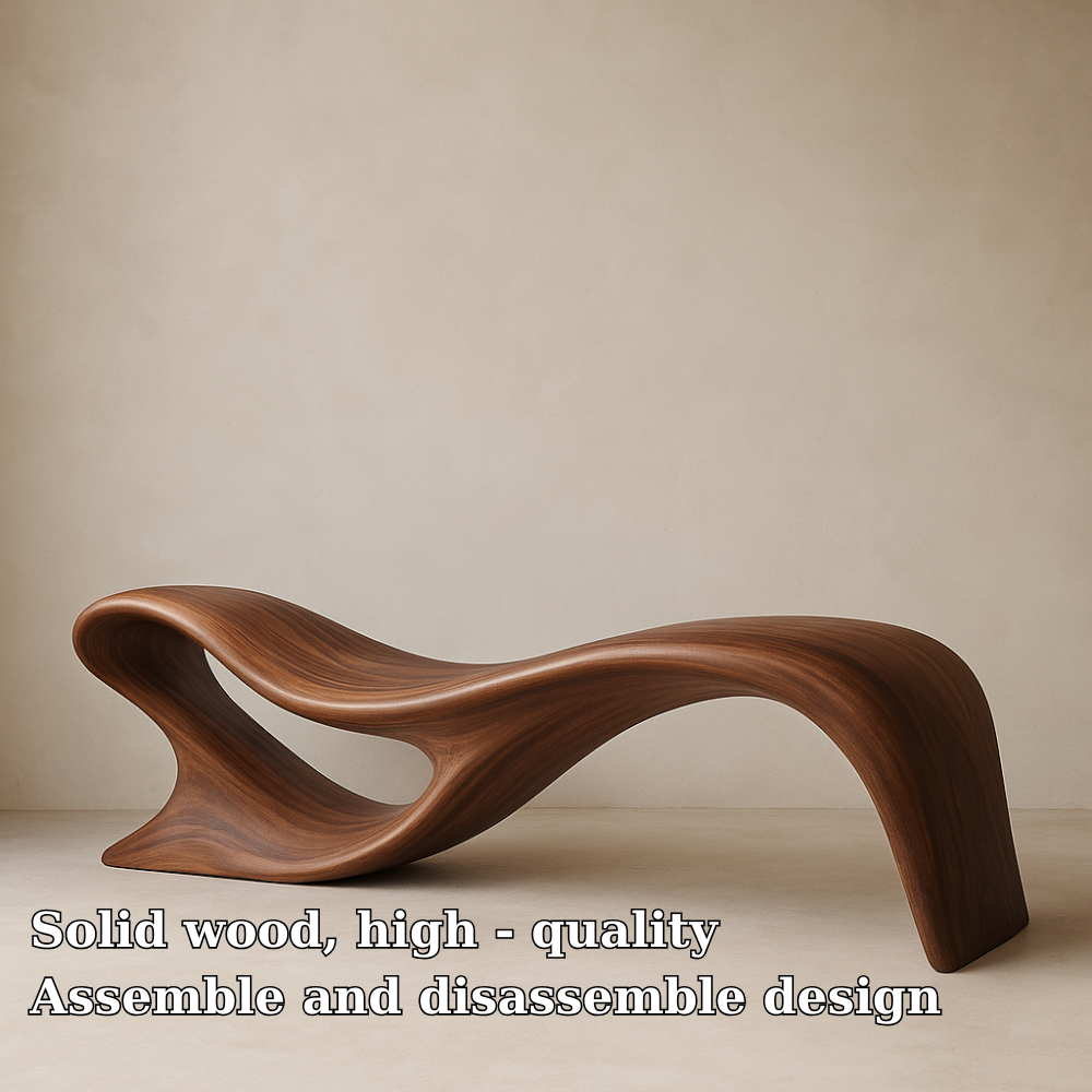 Modern Organic Solid Wood Bench – Artistic Curved Wooden Seating Bench - view 6 of 7