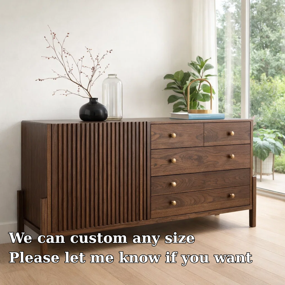 Fluted Panel Sideboard Cabinet with 4 Drawers – Contemporary Storage Console - view 6 of 7