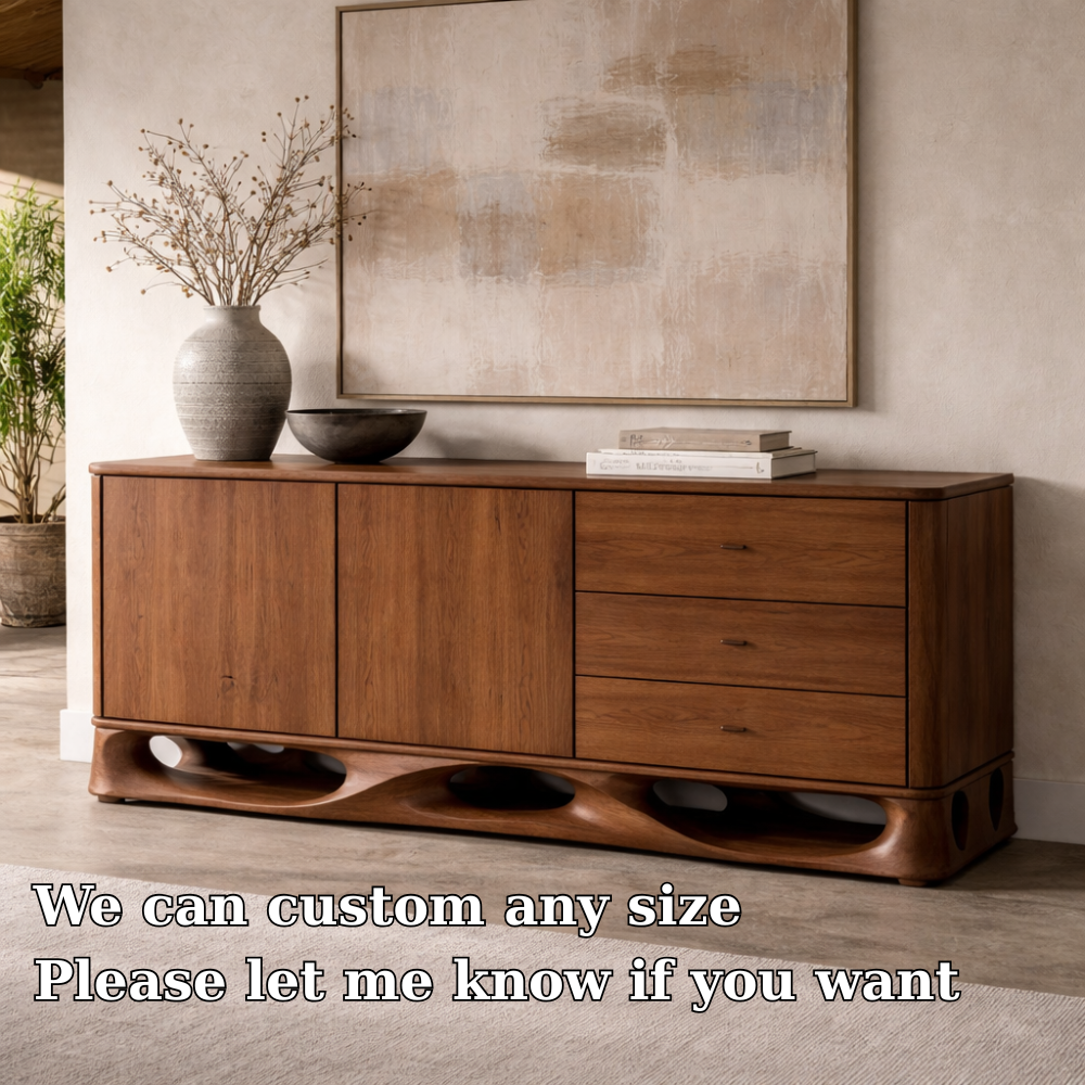 Solid Wood Console Cabinet with Sculptural Base and Drawer Storage - view 7 of 7