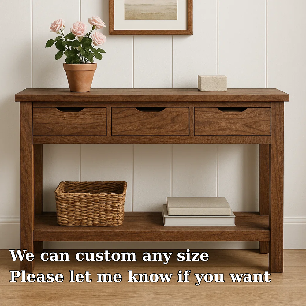 Rustic Wooden Console Table with Storage Drawers and Bottom Shelf for Entryway - view 6 of 7