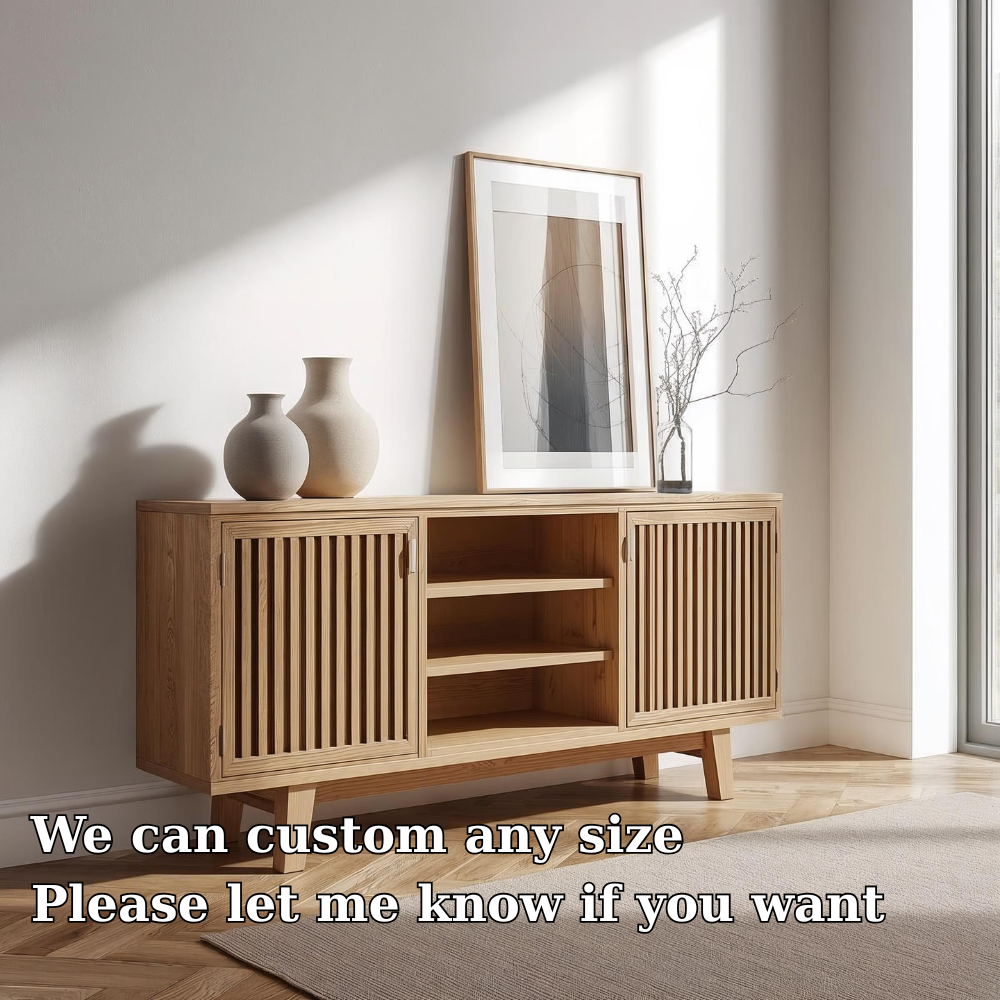 Modern Oak Console Cabinet with Vertical Slatted Doors – Stylish Storage for Living Room - view 6 of 7