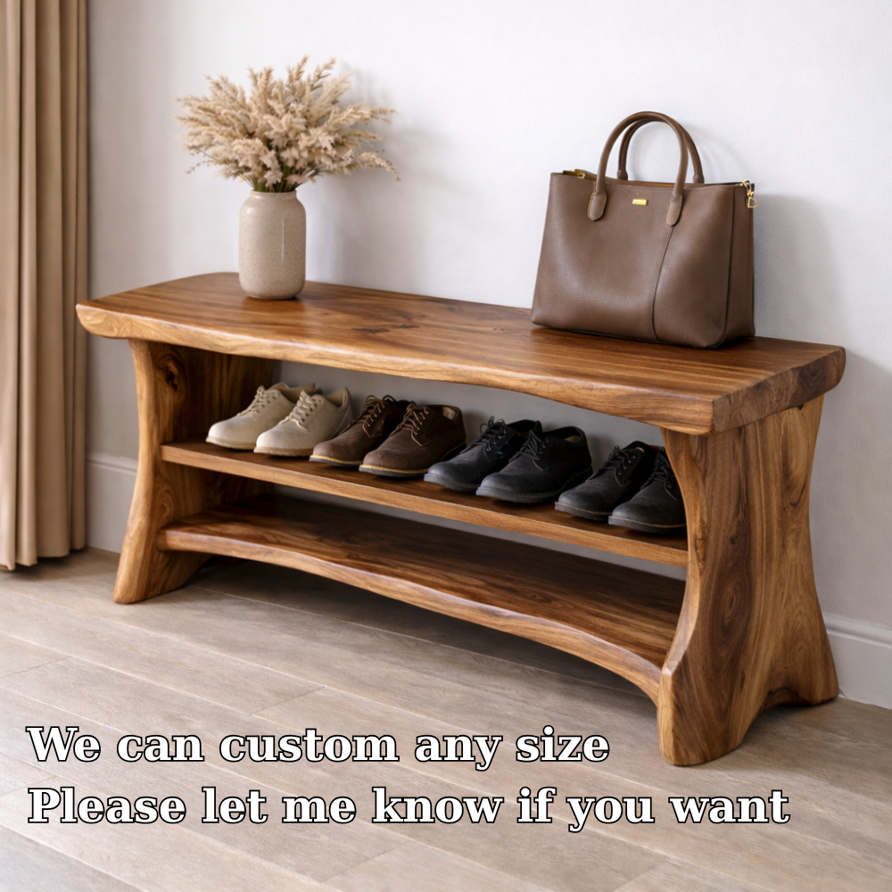 Solid Wood Entryway Bench with Shoe Storage Shelf – Natural Wood Shoe Rack Bench - view 6 of 7