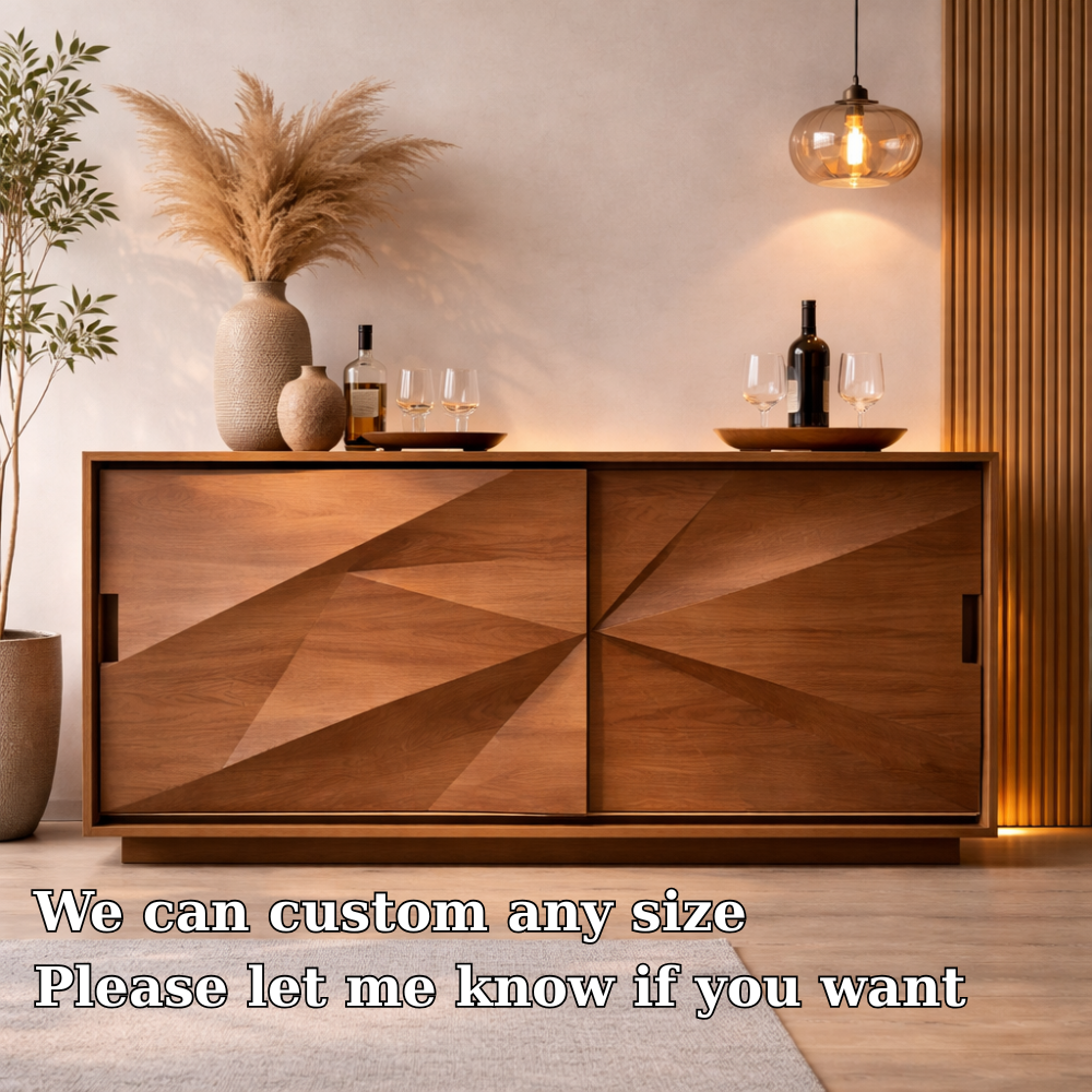Solid Walnut Console Table with Geometric Carved Doors – Modern Wooden Sideboard - view 6 of 7