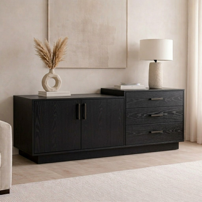 Solid Wood Sideboard Cabinet with 3 Drawers and Double Door Storage - view 4 of 7