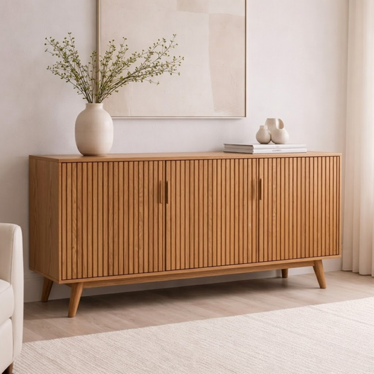 Solid Wood Fluted Console Cabinet with Doors – Modern Storage Sideboard - view 1 of 7