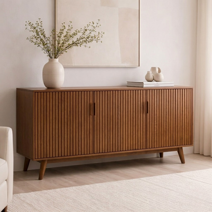Solid Wood Fluted Console Cabinet with Doors – Modern Storage Sideboard - view 3 of 7