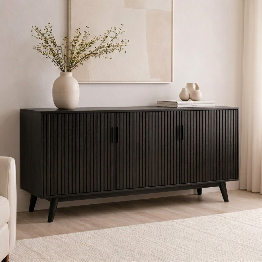 Solid Wood Fluted Console Cabinet with Doors – Modern Storage Sideboard - view 4 of 7