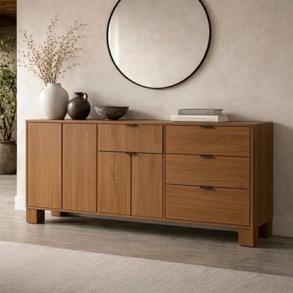 Modern Solid Wood Console Cabinet with Drawers and Doors Storage - view 3 of 7