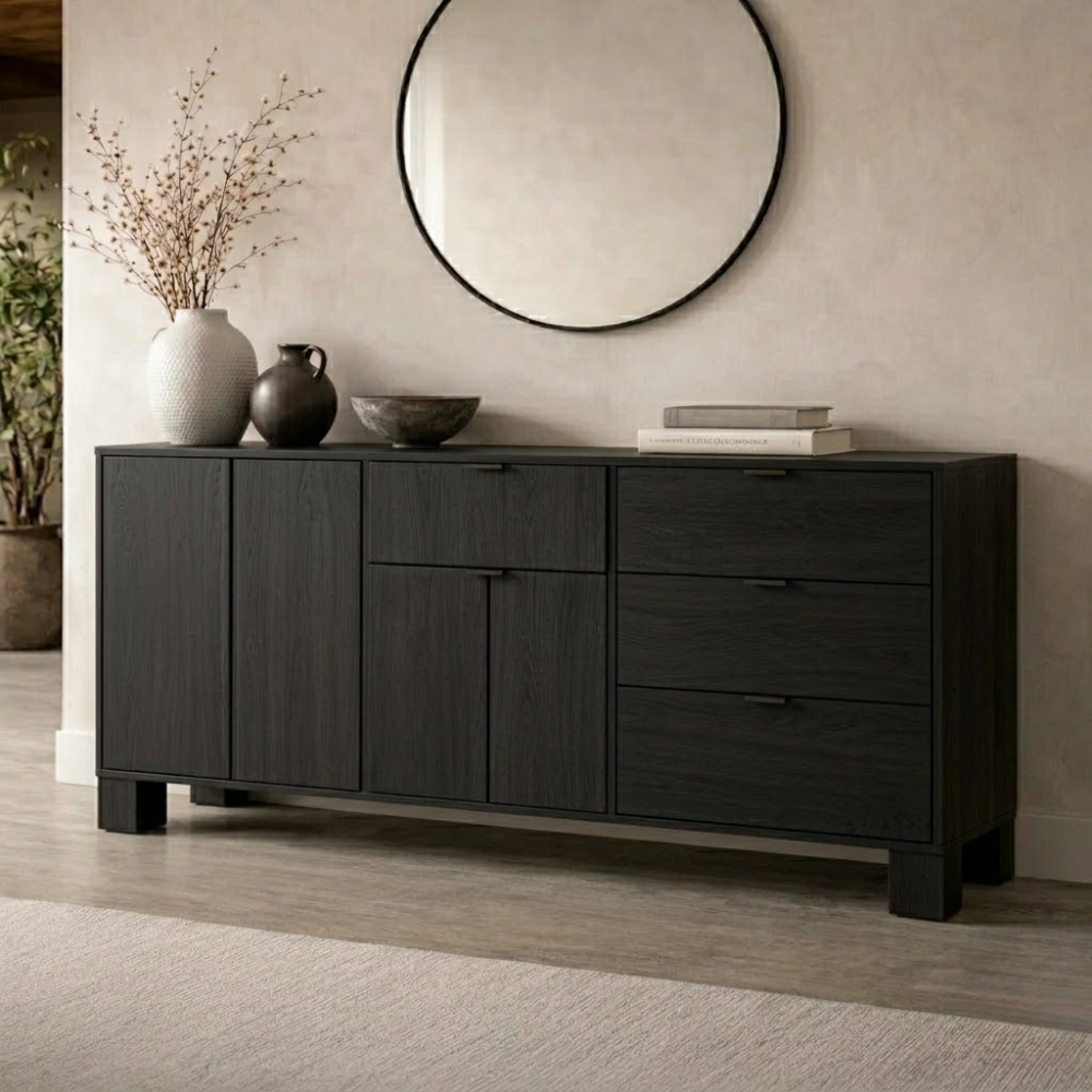 Modern Solid Wood Console Cabinet with Drawers and Doors Storage - view 4 of 7