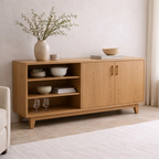 Modern Solid Wood Sideboard Console Cabinet with Open Shelf and Doors - view 1 of 7