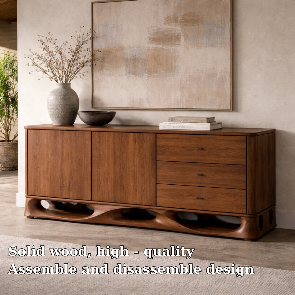 Solid Wood Console Cabinet with Sculptural Base and Drawer Storage - view 6 of 7