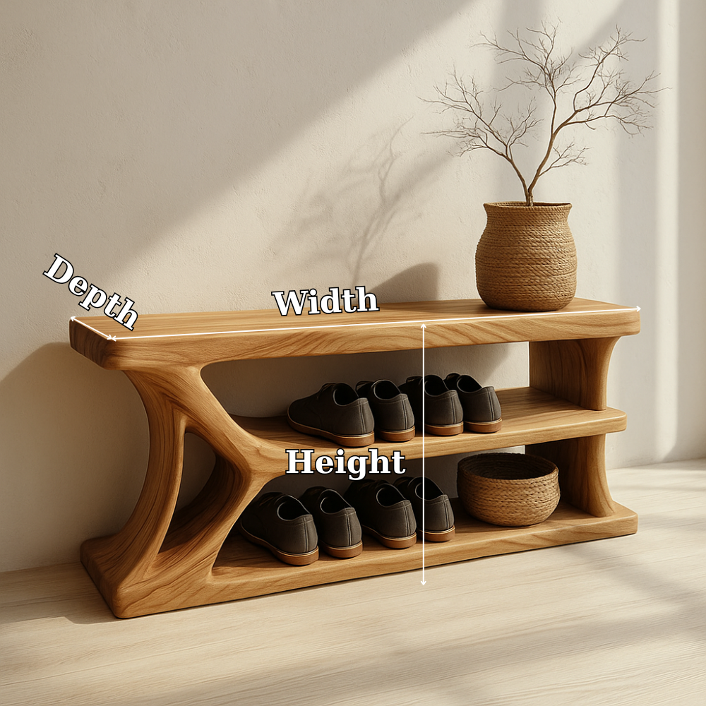 Modern Solid Wood Shoe Storage Bench – Entryway Wooden Bench with Open Shelves - view 7 of 7