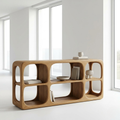 Minimalist Light Oak Console Cabinet - Sculptural Open Shelf Sideboard - view 1 of 7