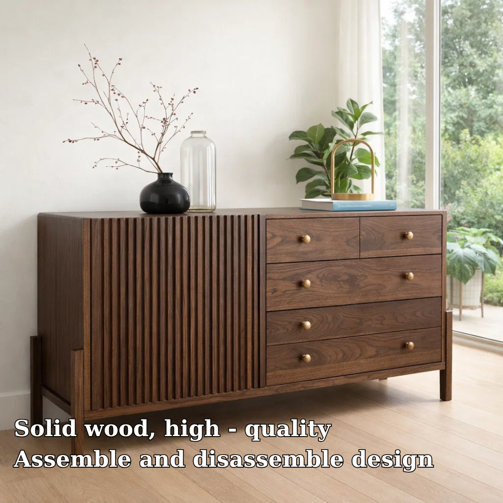 Fluted Panel Sideboard Cabinet with 4 Drawers – Contemporary Storage Console - view 5 of 7