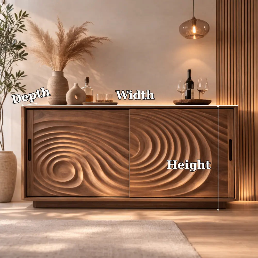 Solid Wood Console Table with Carved Wave Doors – Modern Sculptural Storage Cabinet - view 7 of 7