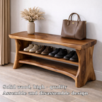 Solid Wood Entryway Bench with Shoe Storage Shelf – Natural Wood Shoe Rack Bench - view 5 of 7
