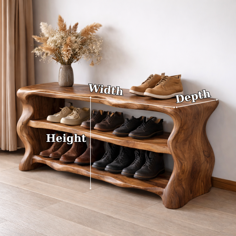 Solid Wood Entryway Bench with Shoe Storage – Rustic Live Edge Shoe Rack Bench - view 7 of 7