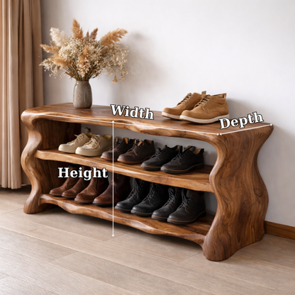 Solid Wood Entryway Bench with Shoe Storage – Rustic Live Edge Shoe Rack Bench - view 7 of 7