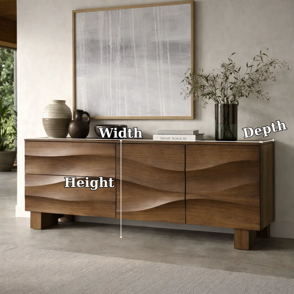 Solid Wood Wave Front Console Cabinet – Modern Sculpted Storage Sideboard - view 7 of 7