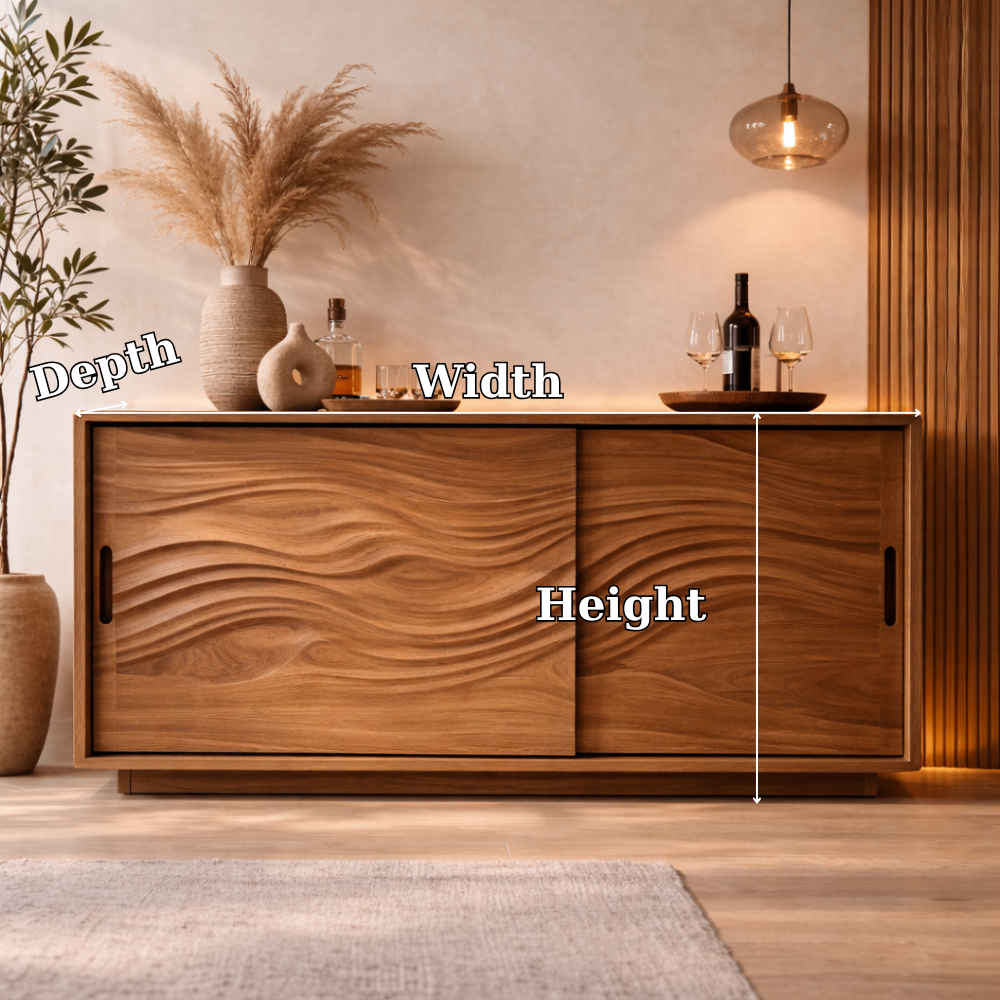 Solid Wood Console Table with Carved Wave Doors – Modern Walnut Sideboard Cabinet - view 7 of 7