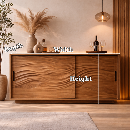 Solid Wood Console Table with Carved Wave Doors – Modern Walnut Sideboard Cabinet - view 7 of 7