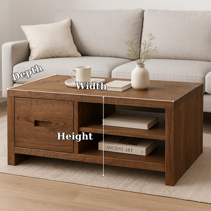 Solid Wood Coffee Table with Storage Drawer and Shelf – Modern Rustic Living Room Table - view 7 of 7