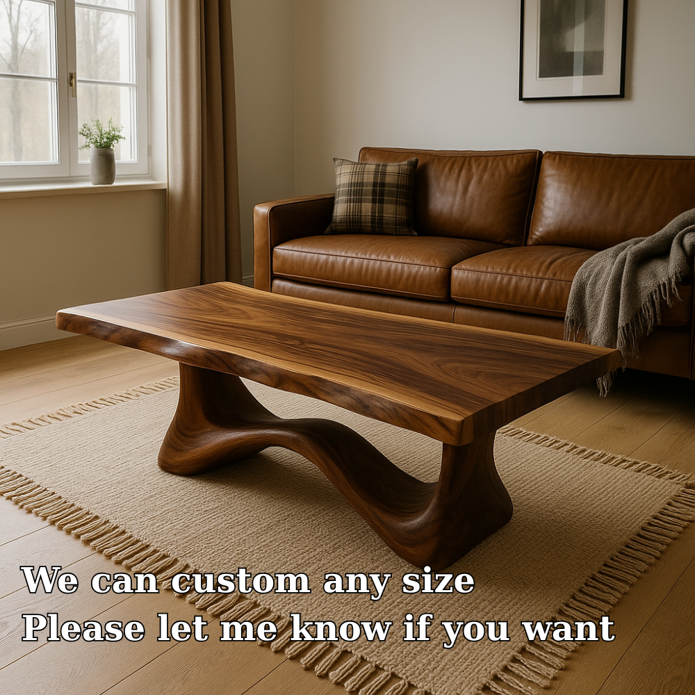 Solid Wood Coffee Table Modern Walnut with Sculptural Curved Base - view 6 of 7