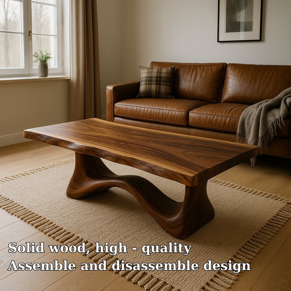 Solid Wood Coffee Table Modern Walnut with Sculptural Curved Base - view 5 of 7
