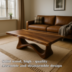 Solid Wood Coffee Table Modern Walnut with Sculptural Curved Base - view 5 of 7